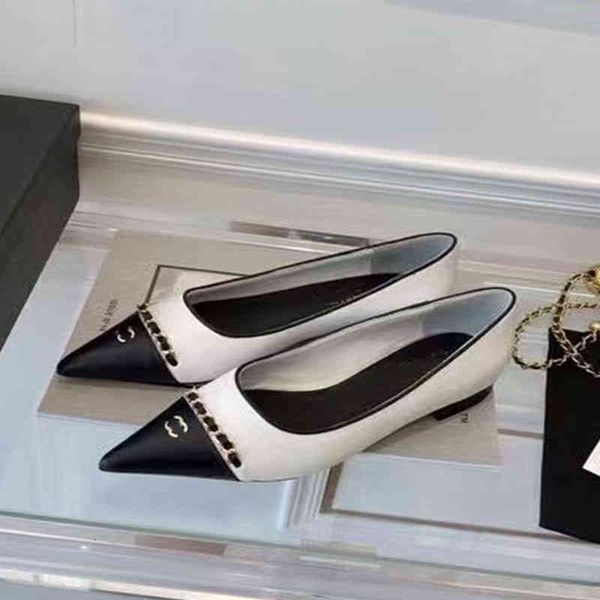 

dress shoes women style small fragrance classic retro wear chain pointed shallow mouth fashion versatile flat sole shoes fveq, Black
