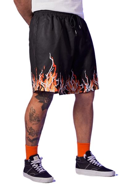 

extended sizes men fire print drawstring waist shorts n0ff#, White;black