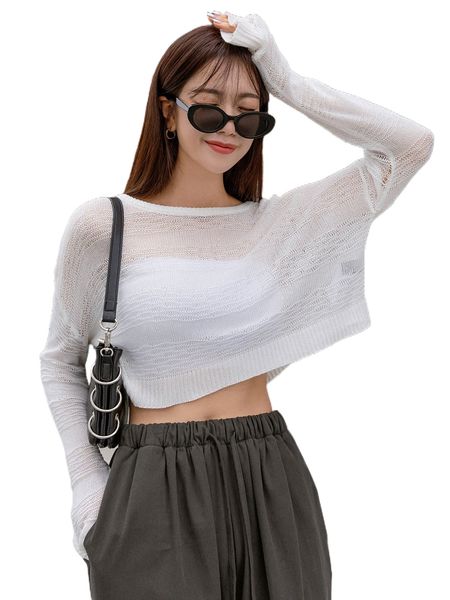 

dazy 1pc drop shoulder crop sweater 97yb#, White;black