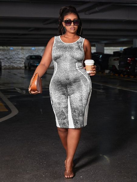 

sxy plus figure graphic bodycon dress e3un#, Black