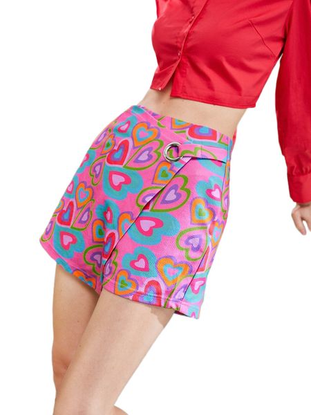 

x revive allover heart print o-ring detail zip back skort j1qn#, White;black