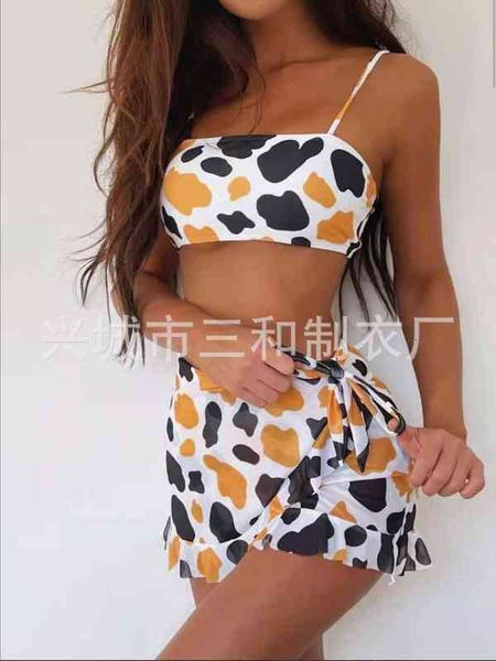 

print split three piece bikini bikini swimsuit for women, White;black