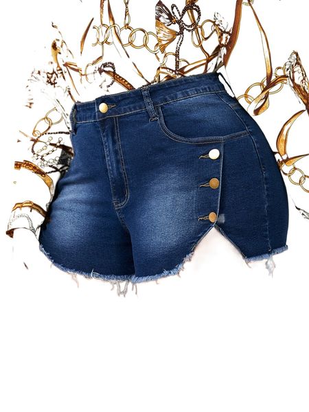 

sxy plus high waist raw trim button side denim shorts s5at#, White;black