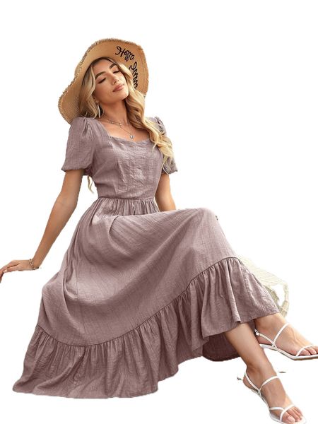 

ruffle hem puff sleeve dress n3fi#, Black;gray