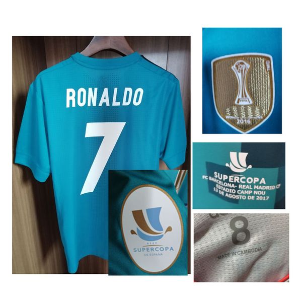 Heimtextilien 2027 Match Worn Player Issue Supercopa Final Ronaldo Jersey Shirt mit Estadio Camp Nou Bale benzema Modric Isco Asensio Maillot Soccer Patch