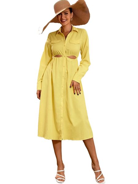 

flap detail cut out shirt dress h8me#, Black;gray