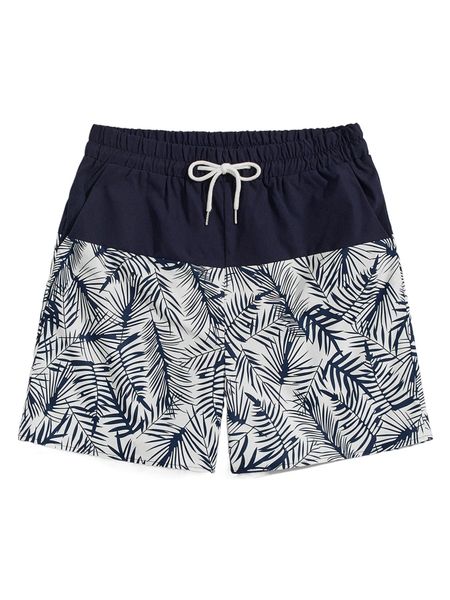 

romwe guys leaf print drawstring shorts 46cn#, White;black