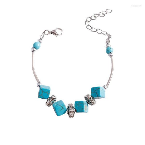 Armreif Halskette für Frauen Modeschmuck Persönlichkeit Vintage Türkis Armband Silber graviert gehämmert HoopsBangle Inte22