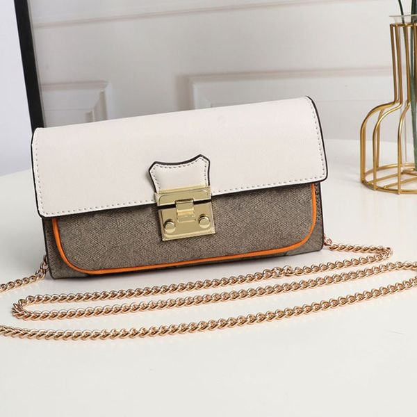 

fashion chains bag cross body bags split lady purse genuine leather two tone letter printing lock hasp hardware interior zipper pocket