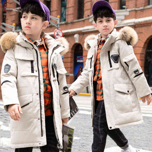 -30 Sınıf Çocuklar Kış Ceket Yeni Kalın Sıcak Çocuklar Moda Moda Erkekler için Gerçek Kürk Bebek Kız Snowsuit Giyim J220718