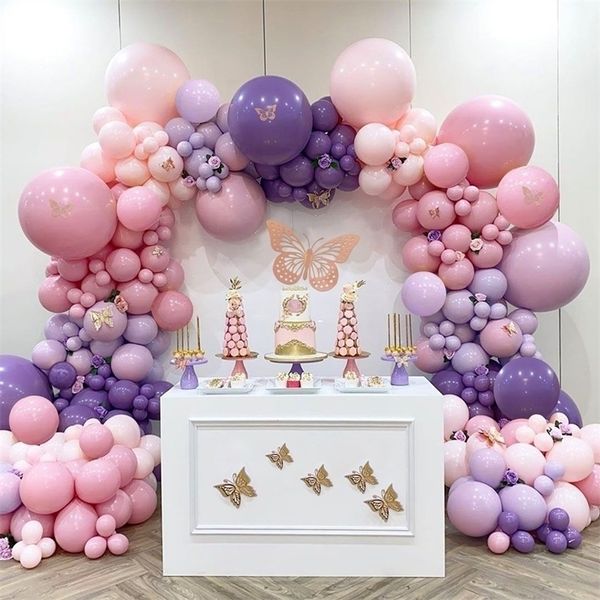 Balões rosa roxo guirlanda arco kit de macaroon ballons balões de casamento decoração de festas de aniversário crianças garotas adultas chuveiro de bebê ballon 220523