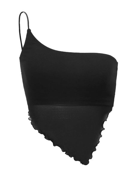 

one shoulder lettuce trim mesh p3bk#, White