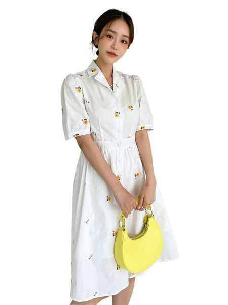 

dazy floral embroidery puff sleeve shirt dress c5kq#, Black;gray