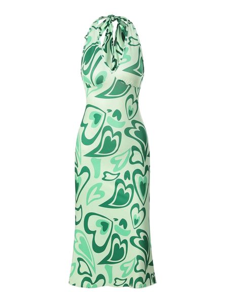 

heart print tie backless halter dress p1j4#, Black;gray