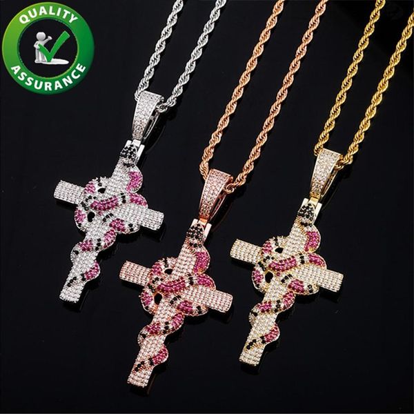 

mens jewelry iced out pendant luxury designer necklace statement cross snake hip hop bling diamond rapper chain hiphop men accesso284b, Silver