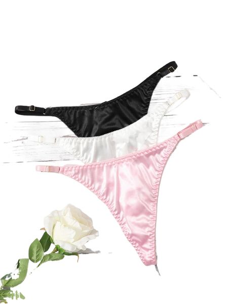 

3pack plain satin panty set t8wc#, Black;red