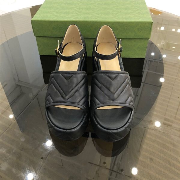 

thick soled high-heeled sandals jacquard fabric double letters with hardware decoration women shoes high platform sandals size 35-40, Black