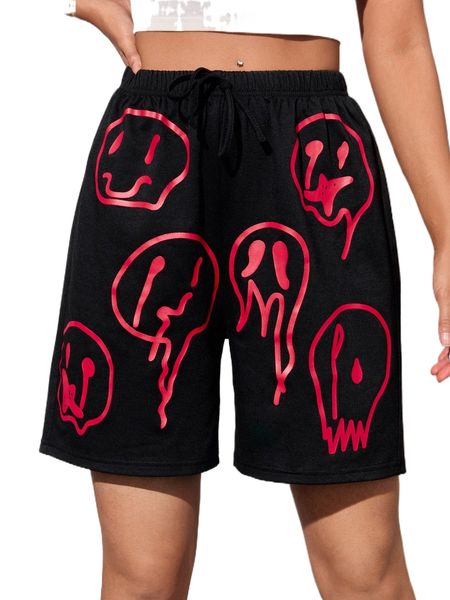 

cartoon face print shorts q42o#, White;black