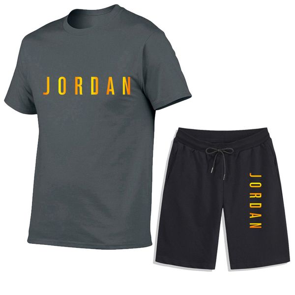 

summer designer men's tracksuits casual short men cotton sports suit basketball t-shirt+shorts luxury set brand fitness apparel 2022, Gray