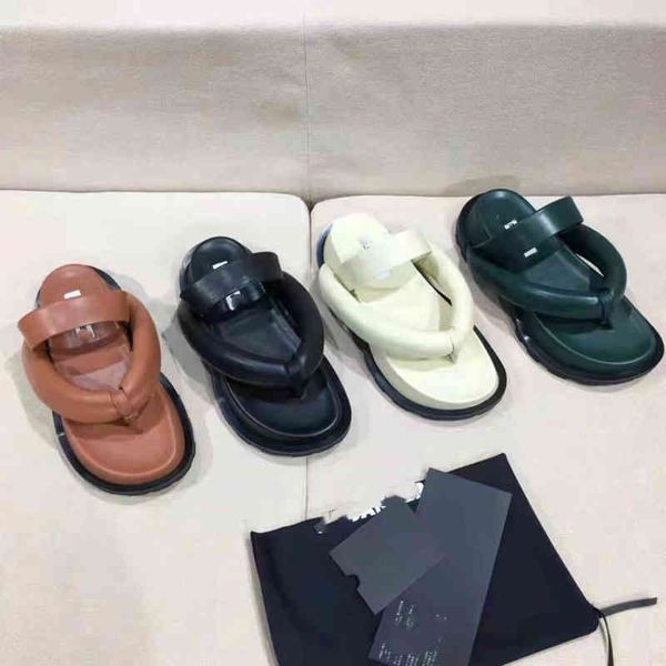 

slippers summer thick bottom sand bread sandals women's leather flat casual flip flops wrkl, Black