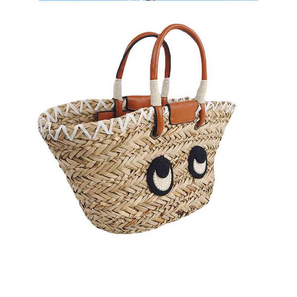 

evening bags boho eyes pattern rattan bucket women designer handbags bohemian wicker woven straw for 2022 beach shoulder 220507