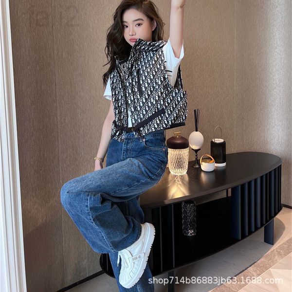 

women's vests designer printed vest coat women's spring and autumn loose outside with short waistcoat design feeling lace up sleev, Black;white