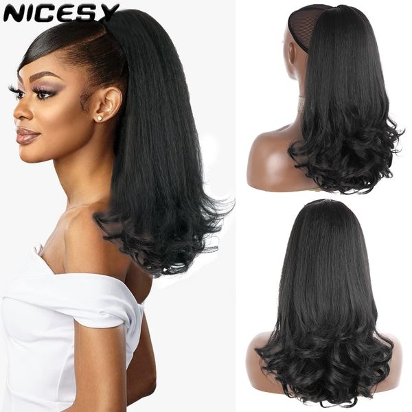 

costume accessories synthetic tail warping 18&quot kinky straight hairpiece with 2 plastic comb drawstring ponytail hair extension natural b, Silver