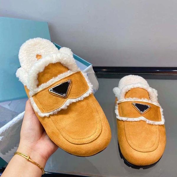 

designer brand womens slippers slides wool slippers shoes autumn and winter comfortable send socks with box, Black