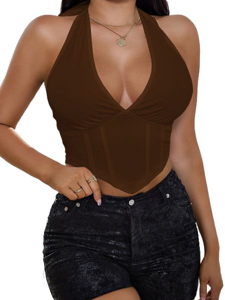 

sxy tie backless hanky hem halter b4ad#, White