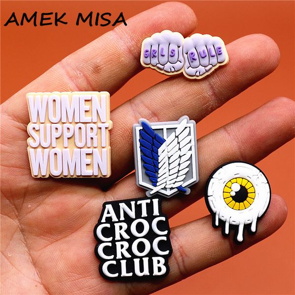 

grls rule pvc shoe charms accessories slogan women support women shoes buckle decorations fit croc jibz kids x-mas party gifts, White;pink