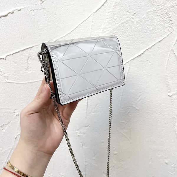 

mini crossbody bag chain flap silver color clutch women smooth cute small pouch triangular lattice bags female leather purse