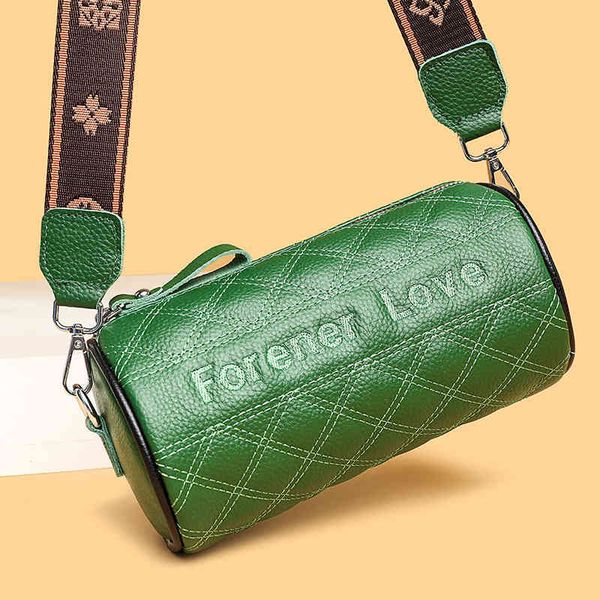 

soft leather women's bag layer cow cylinder 2022 new fashion wide shoulder belt single shoulder msenger bag designer bags