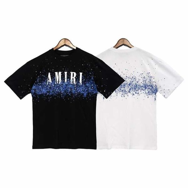 

european and american 22ss spring summer new print splash t-shirt for men and women with loose high street round neck short sleeves, White;black
