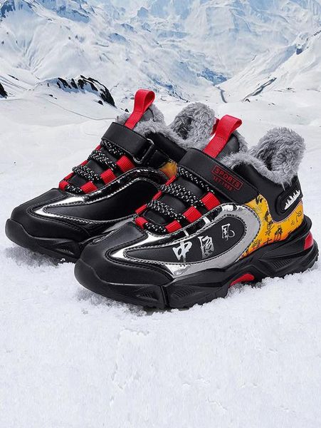 

boys chinese graphic hook-and-loop fastener strap sneakers she, Black