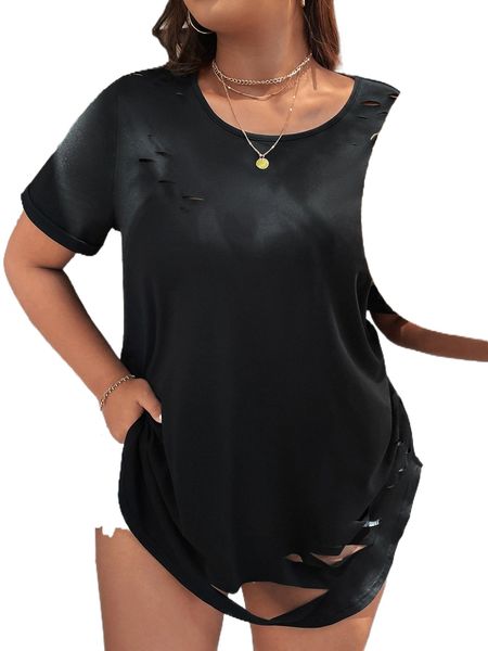 

plus solid ripped tee w3jn#, Black