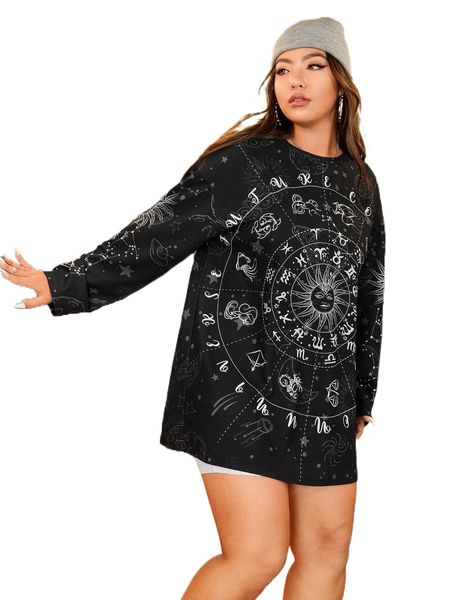 

plus sun & star print drop shoulder tee f0nk#, Black