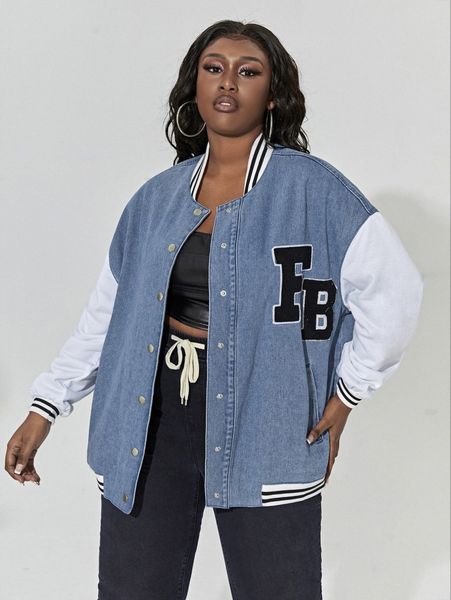 

plus striped trim letter patched bomber jacket o7eu#, Black;brown