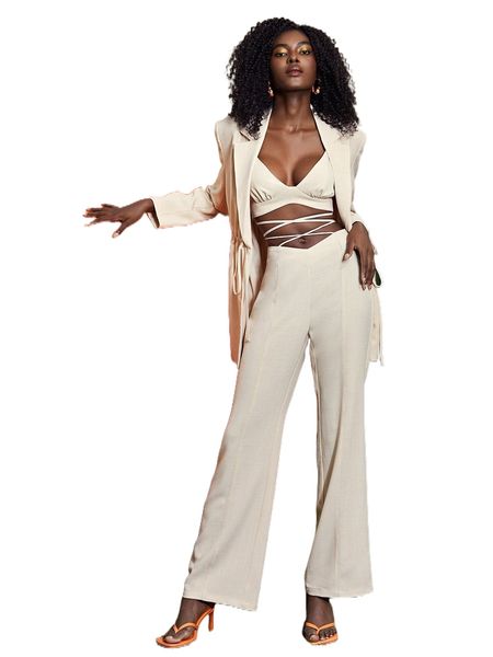 

criss cross tie back flare leg pants u995#, Black;white