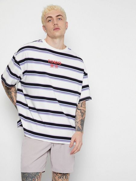 

men letter graphic striped tee 25q8#, White;black