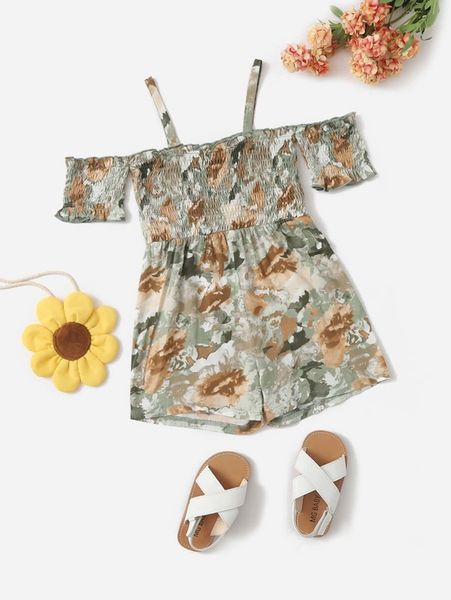 

toddler girls allover print cold shoulder shirred romper she, Blue
