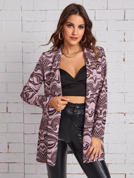 

lapel neck all over print single button blazer t2ey#, White