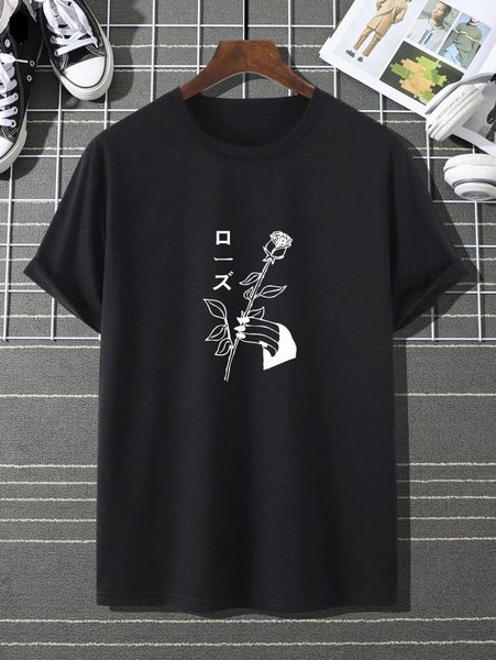 

men hand & rose print tee 024t#, White;black