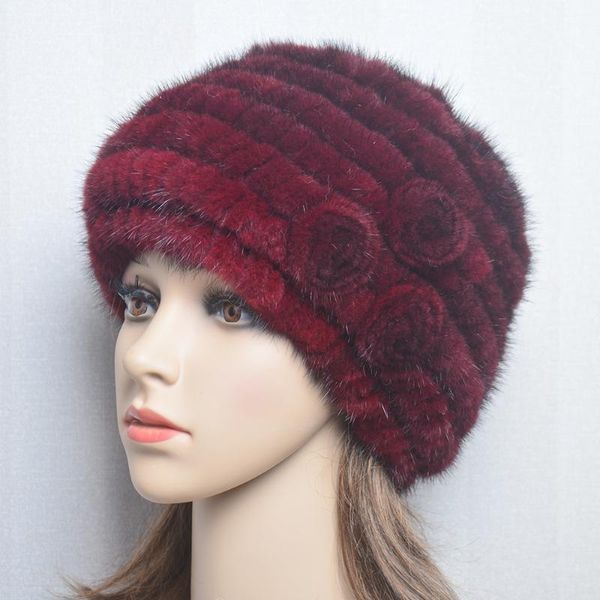 Berets Natural Mink Woven Hat Winter Ladies теплый отдых на открытом воздухе.