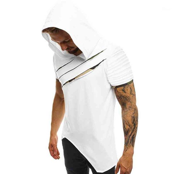 Camisetas Roupas Moda Irregular Rip Off Camiseta Homens Verão Com Capuz Sling Manga Curta Tee Masculino T-shirt Slim Tops Camisa Masculina1