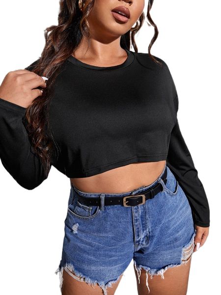 

plus letter graphic drop shoulder tee z1ir#, Black