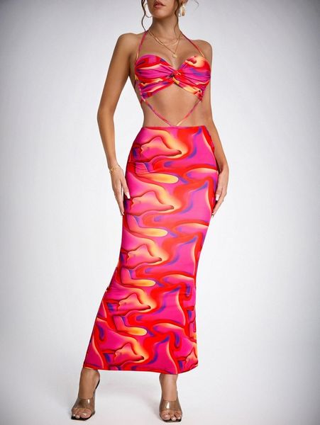 

tall tie dye twist front cutout tie backless bodycon dress p8qg#, Black;gray