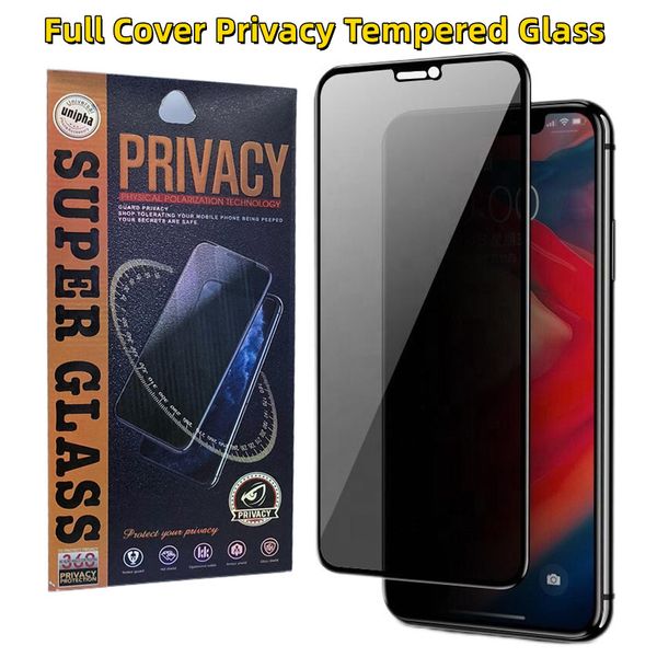 Protetor de tela de vidro temperado anti espião de capa completa de privacidade para iPhone 15 14 13 12 11 Pro Max XS 8 Samsung S22 S23 Plus A04E A14 A24 A34 A54 A13 A23 A33 A53 A73 Pacote de papel
