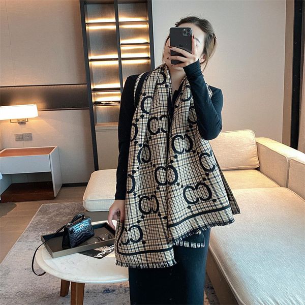 

2022 new scarf women's winter warm imitation cashmere spring and autumn travel air conditioning room office letter lattice shawl, Blue;gray