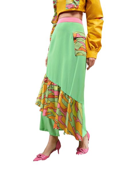 

x saamu graphic pattern asymmetrical hem colorblock skirt v4rv#, Black