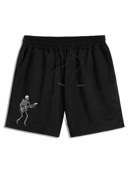 

men skeleton print drawstring waist shorts a773#, White;black
